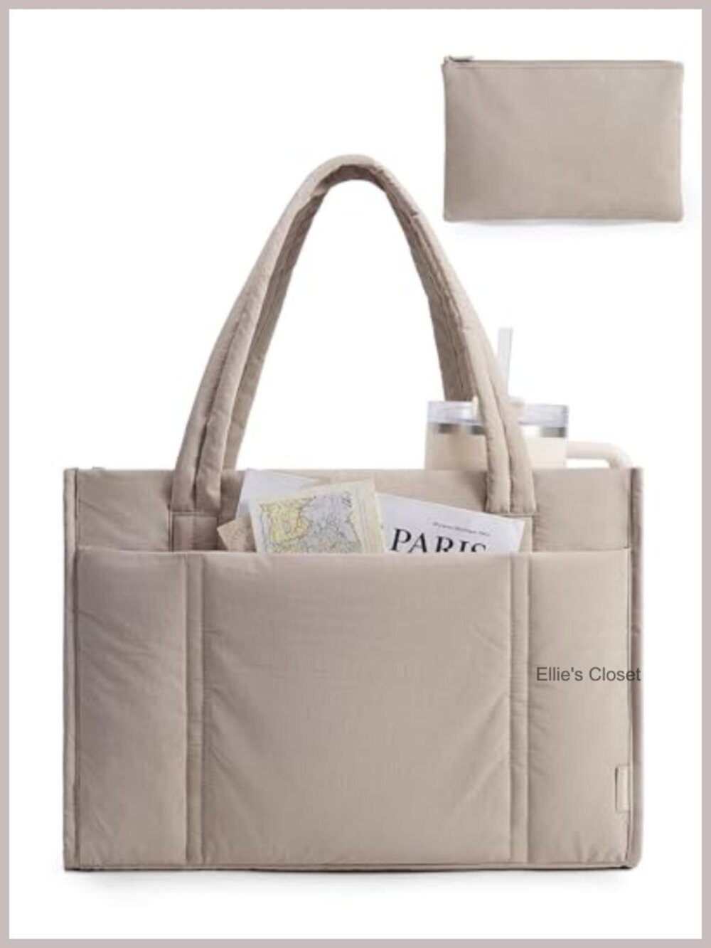 Quilted Tote Bag Set with Zipper, Large Work Teacher Bag for Travel